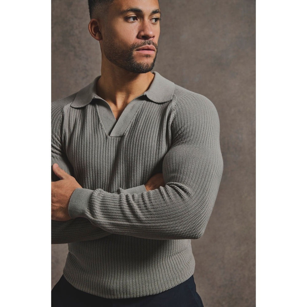 Tailored Athlete Mens Cotton Textured Knitted Open Collar Polo Shirt Brown L NEW